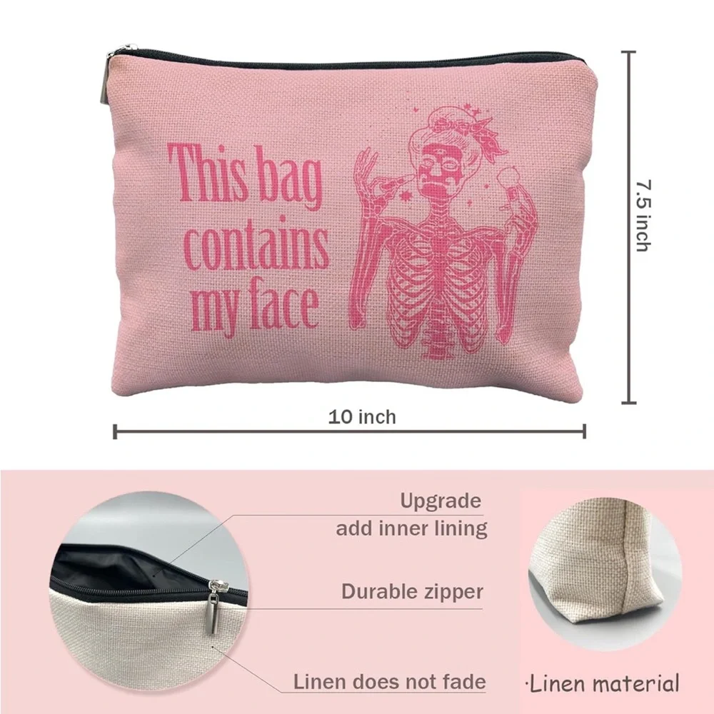 Pink Skeleton Cosmetics Bag, NWT